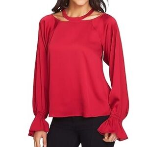 1. STATE Vibrant Red Long Bishop Sleeve Valoween Blouse